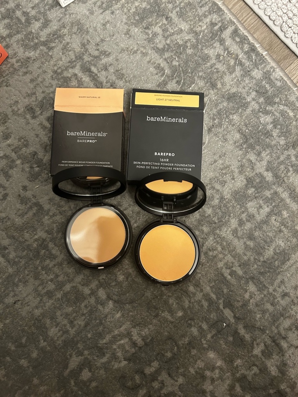 NIB 2 bareMinerals BAREPRO Powder Foundation- warm neutral 12 & light 27 neutral
